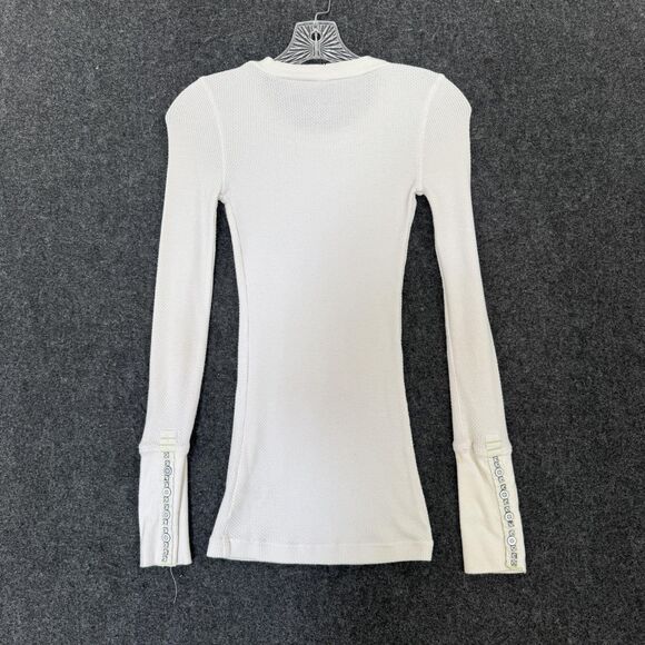 Free People Shirt Women's XS White Waffle Knit Thermal Long Sleeve Top - Picture 7 of 9
